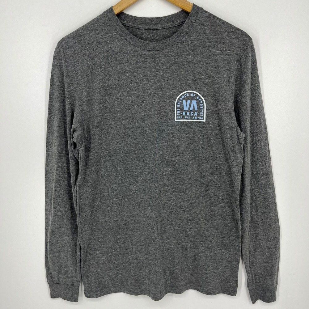 RVCA Balance of Opposites Mens Long Sleeve Graphic T-Shirt Gray VA Logo Small